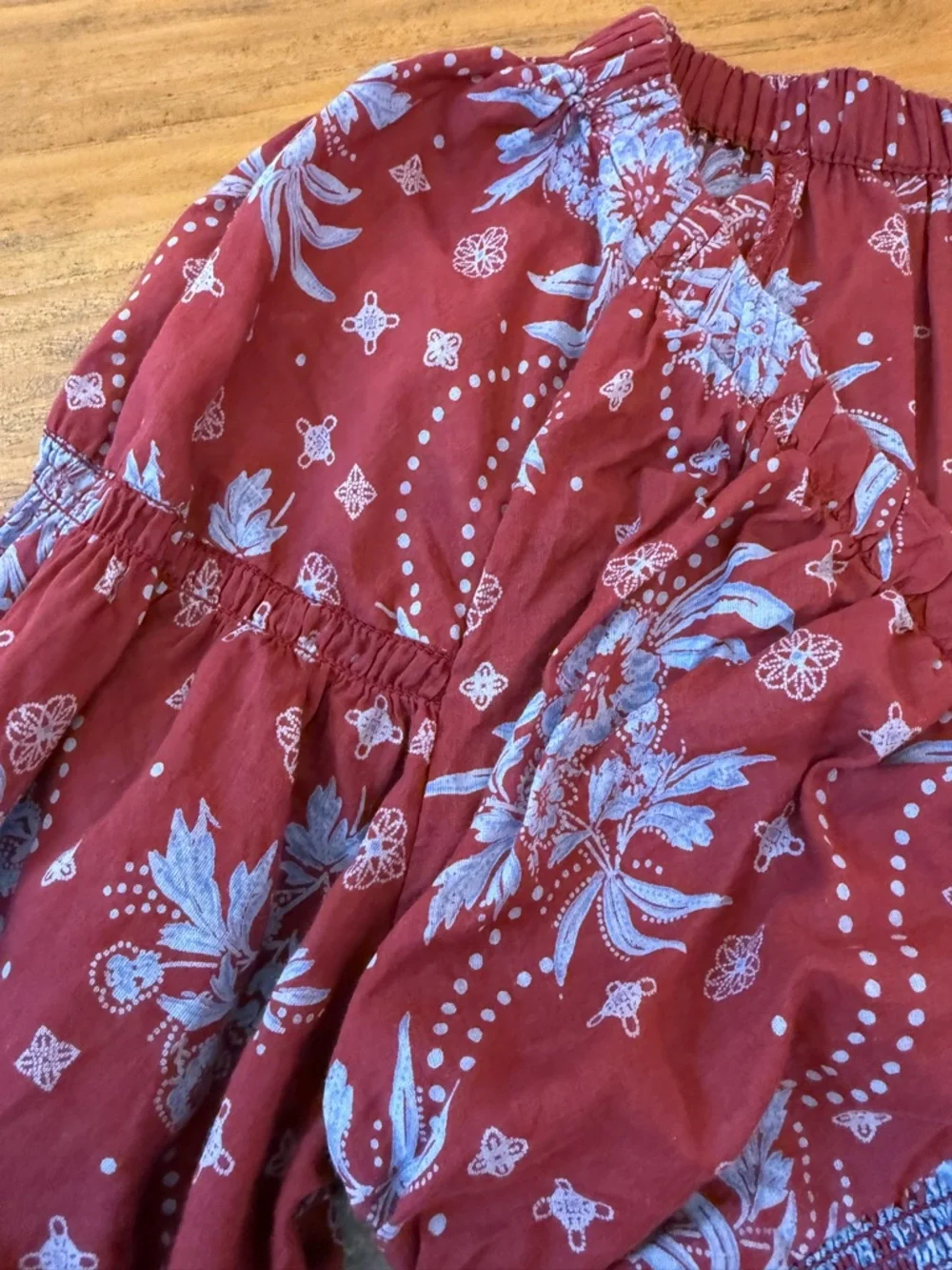 Free People Golden Hour Maxi Dress Floral Smocked Burgundy Blue Size Small - Picture 7 of 14